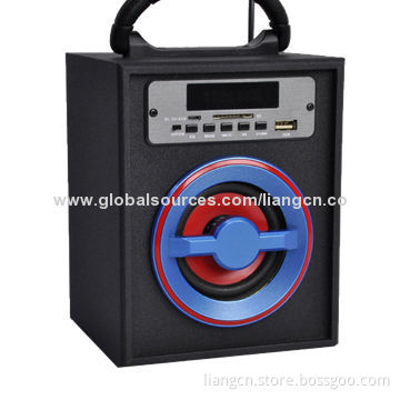 Portable wooden Bluetooth FM radio speaker, playing USB drive/SD card
